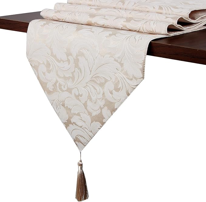 EHouseHome Jacquard Damask Reversible Beige Table Runners - Image 5