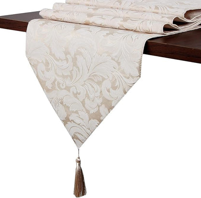 EHouseHome Jacquard Damask Reversible Beige Table Runners - Image 5