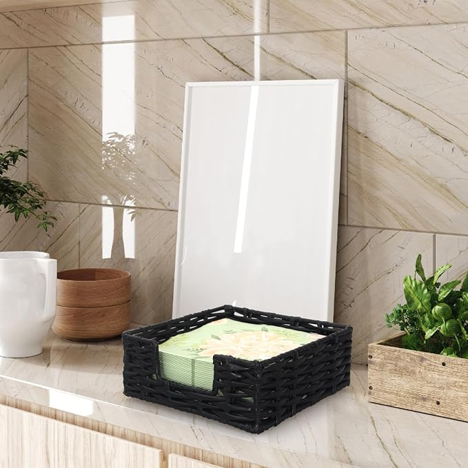 Square Cocktail Napkin Holder Rattan Napkin Holders - Image 5