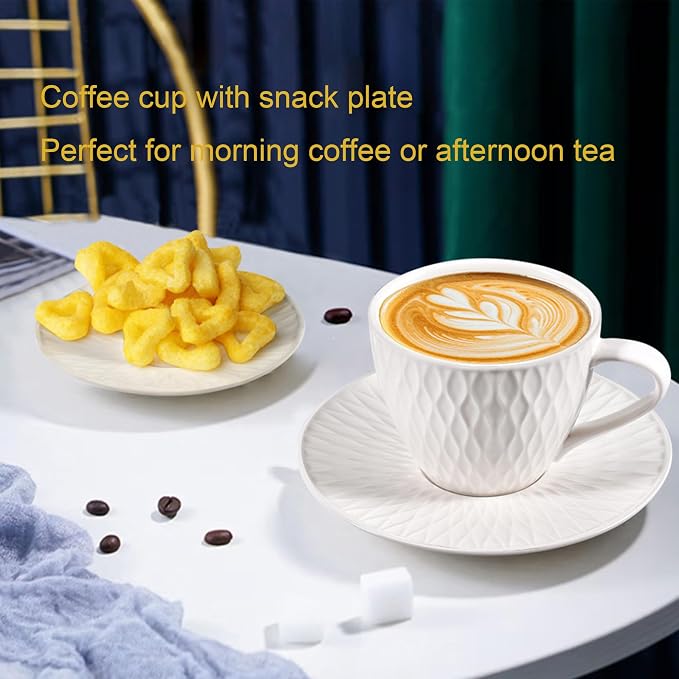 Espresso Cup and Saucer Set of 6, 6 oz Ceramic Cappuccino Barista Cup - Image 5