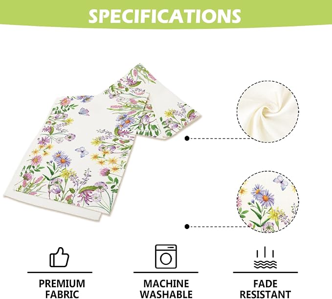 Spring Summer Wildflower Table Runner Lavender Butterfly Burlap Table Runners - Image 7