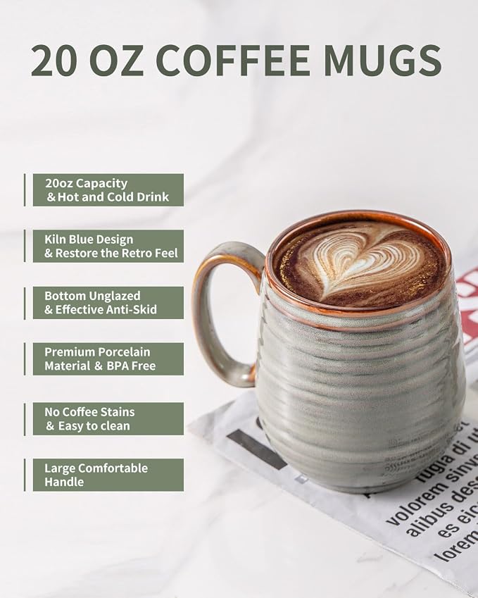 HASENSE Coffee Mug, 20 oz Large Ceramic Latte Cup - Image 7
