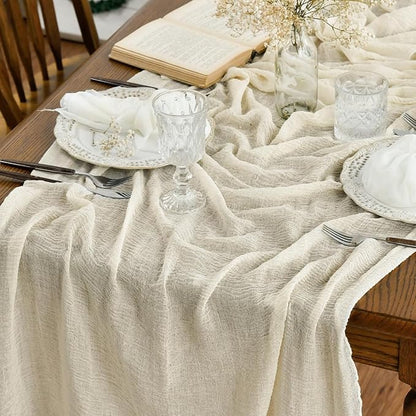 Artoid Mode Boho Cheesecloth Gauze Beige Wedding Table Runner, 160 Inch by ArtoidMode
