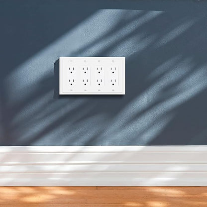Henne Bery Modern Edge Decorative Wall Plate Switch Plate Outlet Cover, Durable Solid Zinc Alloy (Quad Decorator, White)