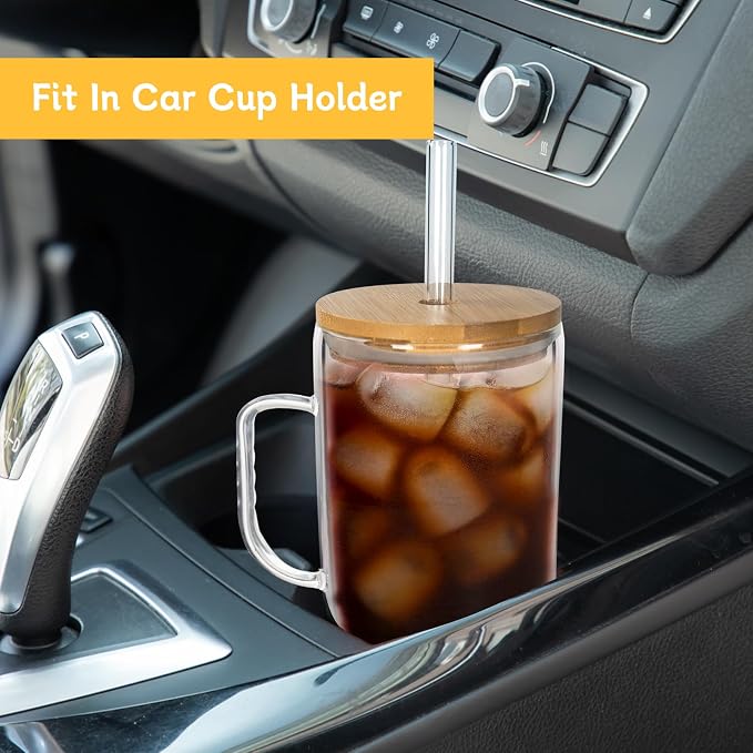 ANOTION Glass Cups with Lids and Straws - 40 Oz Tumbler with Handle and Straw - Image 6