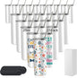 25 Pack Sublimation Tumblers Blank 20 oz Straight Skinny Tumbler with Stainless Steel Straws Rubber Bottom Individually Boxed Sublimation Cups Wholesale Blank White for DIY Craft