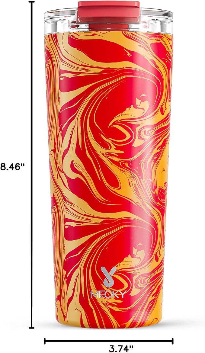 Meoky 24 oz Insulated Travel Coffee Mug: Leak Proof Lid, Lava Swirl | Stainless - Image 3