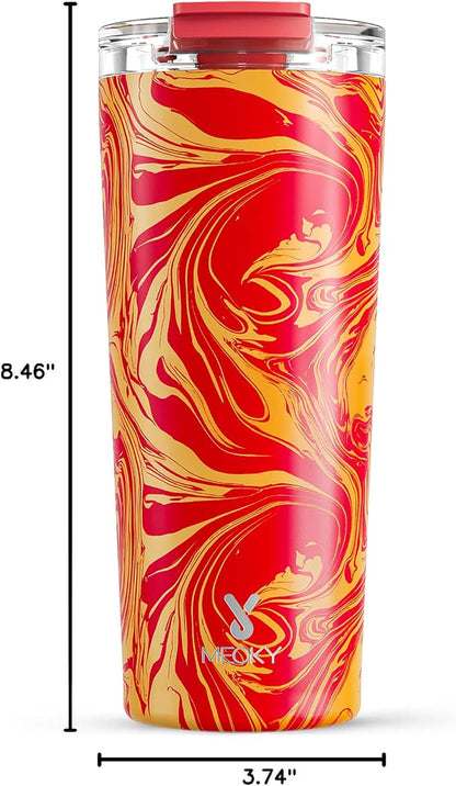 Meoky 24 oz Insulated Travel Coffee Mug: Leak Proof Lid, Lava Swirl | Stainless - Image 3