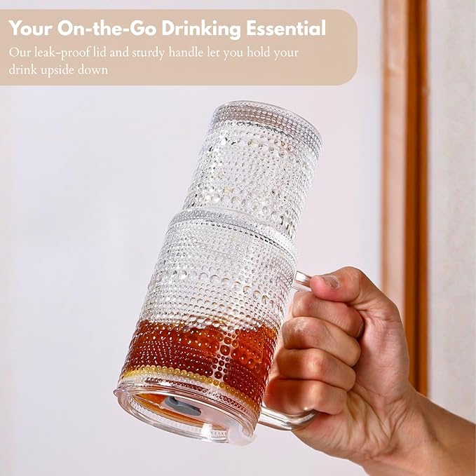 20 oz Glass Tumbler with Lid and Straw, Glass Iced Coffee Cups, Spill-proof - Image 4
