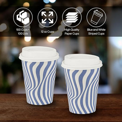 Disposable Coffee Cups with Lids, To Go Paper Hot Cups, Cocoa - Image 3