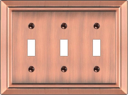 Metal Wall Plate for Electrical Outlets, Decorative Antique Copper Switch Plates Outlet Cover, Light Switch Cover Plate, 3-Gang Wall Plates (Triple Toggle, 1 Pack)