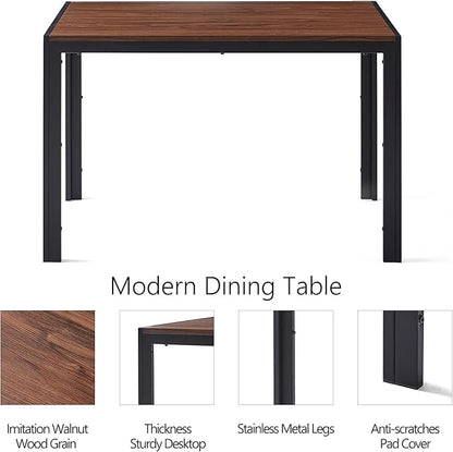 Modern Dining Room Set for 4, 5 Pieces Dining Table Set, Solid Walnut Table Imitation Wood with Sturdy Metal Frame&Legs, Comfy Velvet Dining Chair Armless for Space Saving, Stylish Dinette Set