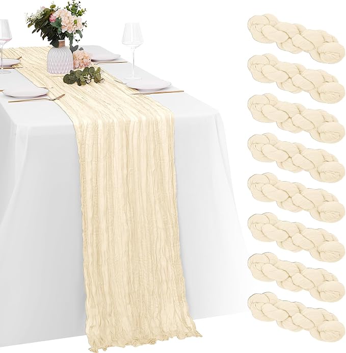 8 Pack Ivory Cheesecloth Table Runners 20x120 Inch Gauze Table Runner 10FT by Yorcari