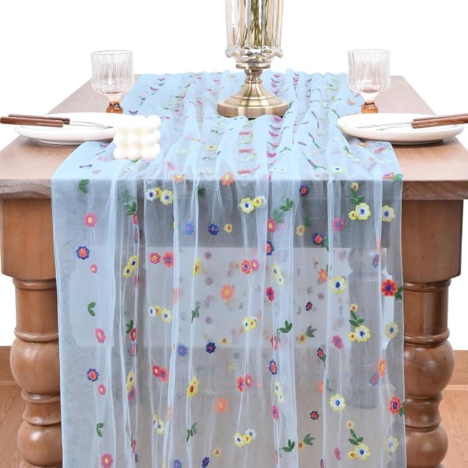 Flower Table Runner Floral Daisy Summer Birthday Party Garden Wedding Decor | - Image 2