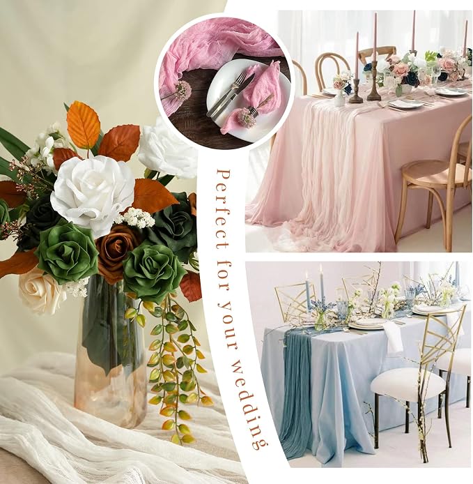 YMHPRIDE 12 Pack Cheesecloth Table Runner 35x120in Sage Green Table Runner | - Image 6