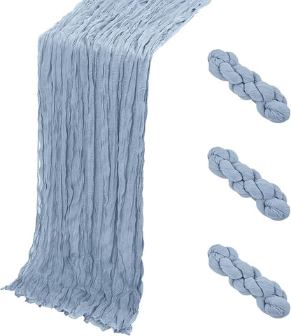 3 Pack Dusty Blue Cheesecloth Table Runner, 17 x 108 Inch, Gauze Cheese Cloth by Yorcari