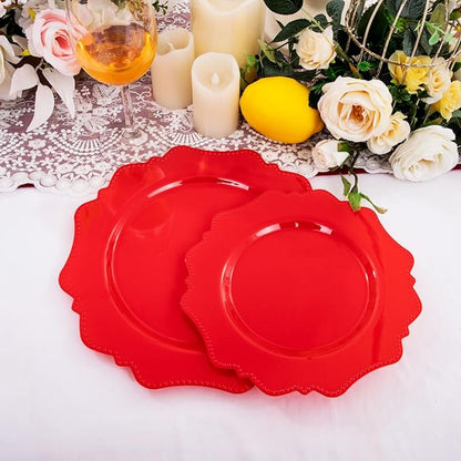 COLOSUS Disposable Plastic Plates 60Pcs, Christmas Red Plastic Party Plates, Heavy Duty 30 Dinner plate 10.5” and 30 Salad/Dessert Plate 8.25” for Christmas party dinner