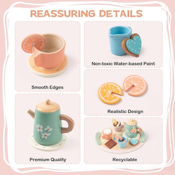 Tea Party Set for Little Girls Birthday Gift Pretend Play Food Princess Toy | - Image 4