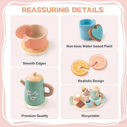 Tea Party Set for Little Girls Birthday Gift Pretend Play Food Princess Toy | - Image 4