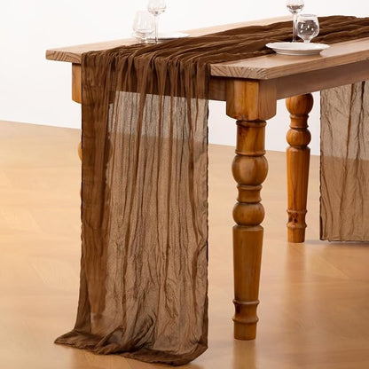 DeZerlor Brown Cheesecloth Table Runner 1 Pack Fall Runner | 120Inch Gauze - Image 5