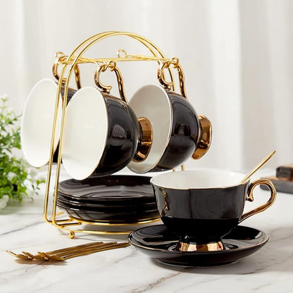 DUJUST Tea Cups and Saucers Set of 4, Luxury Tea Cup Set by DUJUST