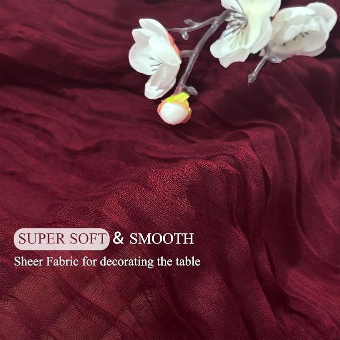 6Pack Burgundy Cheesecloth Table Runner, 17 x 108 inch Sheer Cheese Cloth - Image 4