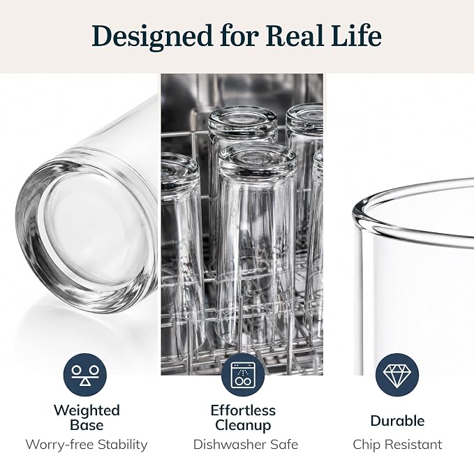 Heavy Base Drinking Glasses Set of 8, Weighted Clear Water Cups | 15.5 oz - Image 3