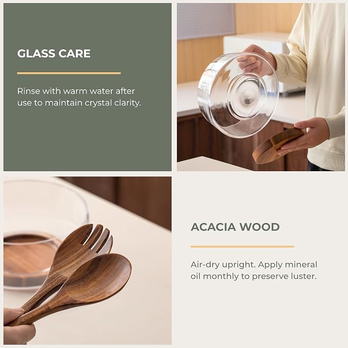muso wood Salad Bowl Set Large-capacity Glass Salad Bowl - Image 7