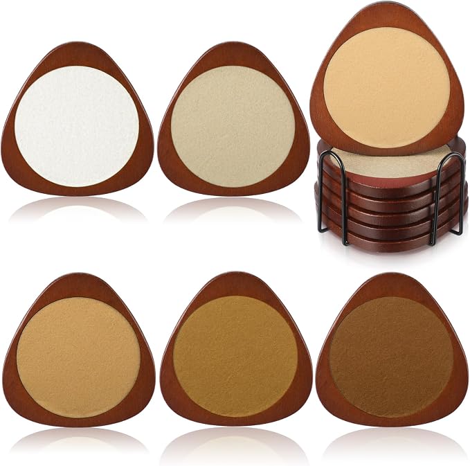6 Pcs Mid Century Modern Coasters Wood Absorbent Coaster by Newtay