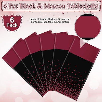 MASHAN 6Pcs Black Maroon Tablecloths, Rectangular Plastic Table Covers - Image 4