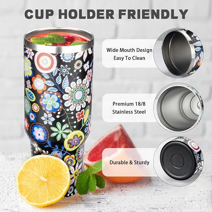 40 oz Tumbler with Lids and Straws, Stainless Steel Insulated Coffee Tumbler - Image 3