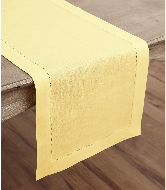 Solino Home 100% Linen Table Runner Yellow, Classic Hemstitch 14 x 36 in | - Image 2
