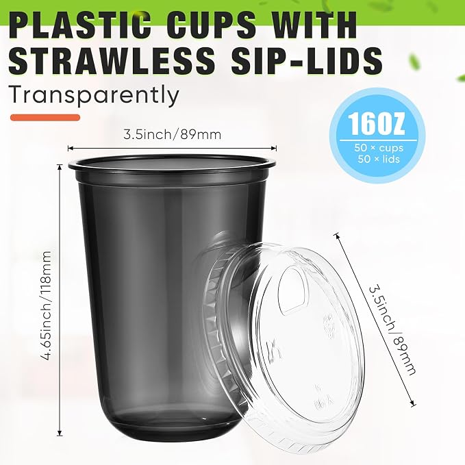 Ziliny 50 Sets Clear Plastic Coffee Cups - Image 3
