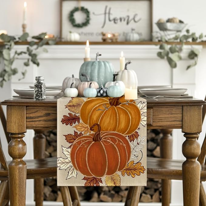 Artoid Mode 210 GSM Fall Table Runner 13x36 Inch Home Party Decor | Orange - Image 2