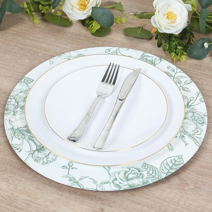 Efavormart 6 Pack Floral Acrylic Charger Plates in French Toile Pattern - Image 5