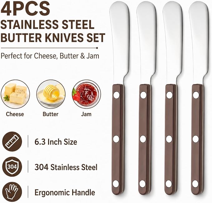 4PCS Stainless Steel Butter Knives Set: 6.3 Inch Cheese Spreader 304 Stainless - Image 2