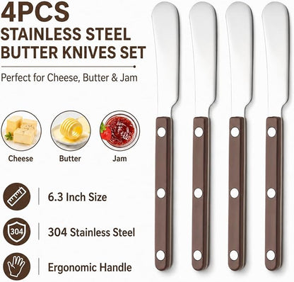 4PCS Stainless Steel Butter Knives Set: 6.3 Inch Cheese Spreader 304 Stainless - Image 2