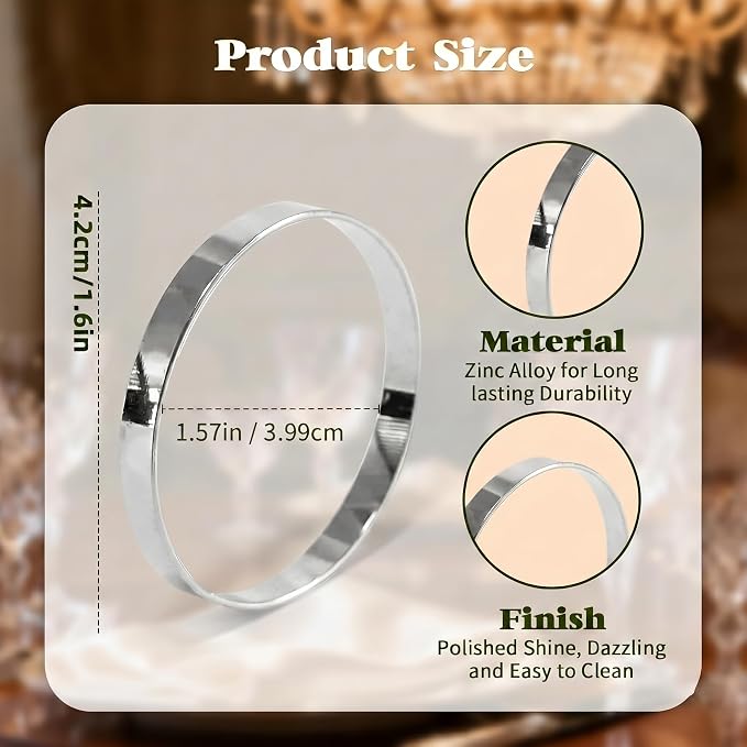 200 Pcs Silver Napkin Rings Bulk, Exquisite Round Napkin Ring Buckles, Suitable - Image 3