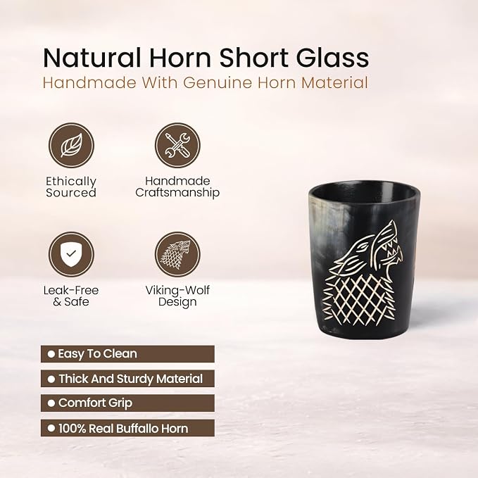 Handicrafts Home Viking Horn Shot Glasses Set of 8, Handmade Natural Ox Horn - Image 2