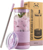 Pandaloo® Glass Cups With Lids and Straws -20 Fl Oz- Perfect Size Iced Coffee by Pandaloo