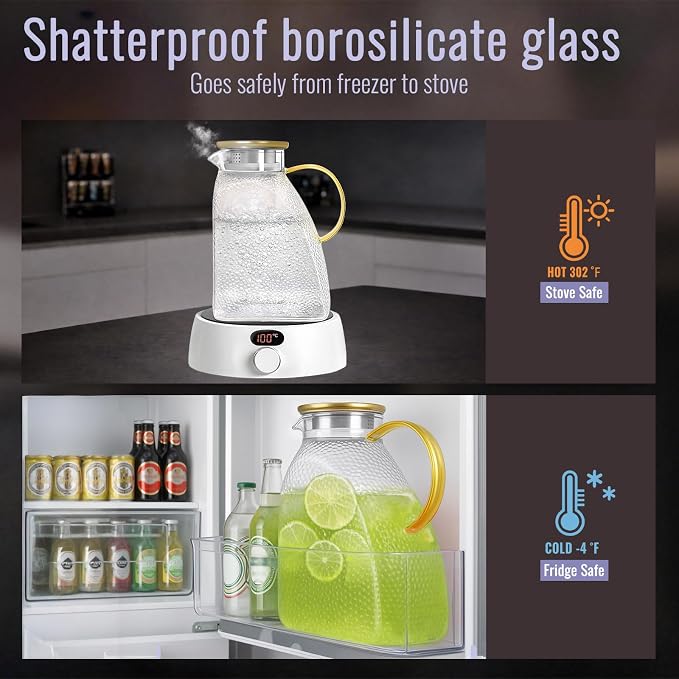Glass Pitcher With Lid and Spout, 1.8 Liter 60 oz Glass Pitchers With Handle - Image 9