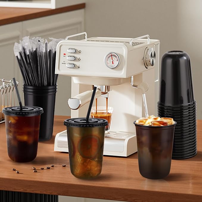 tchrules 50 Set 16oz Black Round Bottom Plastic Cups - Image 8