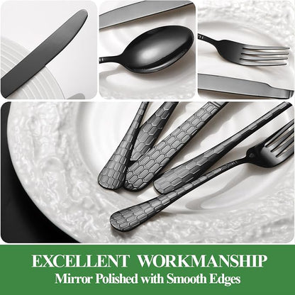 40 Pcs Black Silverware Set for 8, Food Grade Stainless Steel Flatware Set - Image 4