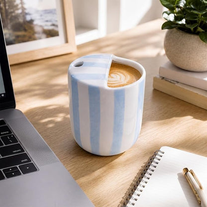 Ceramic Coffee Mug with Sip Hole 10 oz Retro Espresso Cup with Half Lid Hand - Image 4