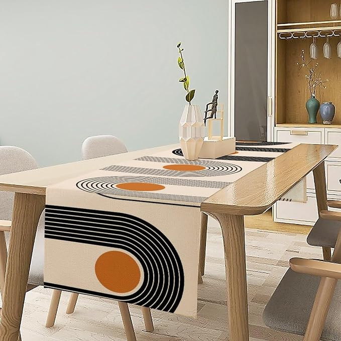 Abstract Mid Century Table Runner Sun Rainbow Geometric Arch Minimalisted - Image 2