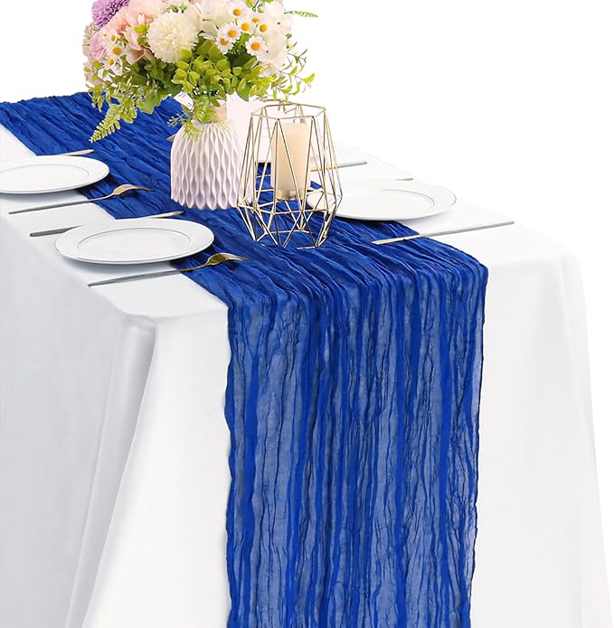 Royal Blue 10FT Cheesecloth Table Runner Boho Gauze Fabric Table Runner Rustic by JALANCY