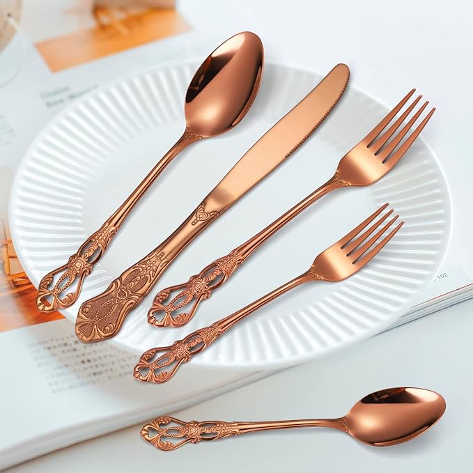 Royal Flatware Set for 4 Copper/Rose Gold Silverware Stainless Steel Cutlery 20 - Image 3