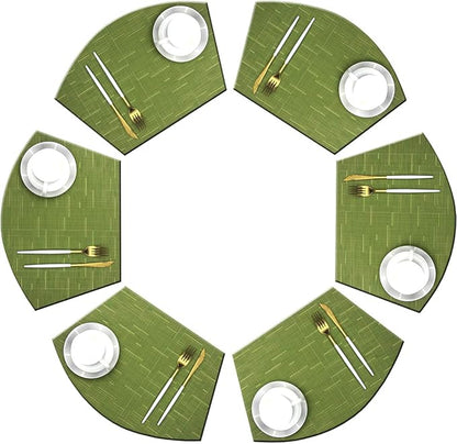 Wedge Placemats for Round Table Woven Vinyl Easy Wipe Plastic Non Slip Table Mats Set of 6（Green）