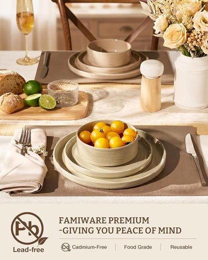 Dinnerware Set for 4, Ceramic Plates & Bowls - Image 3