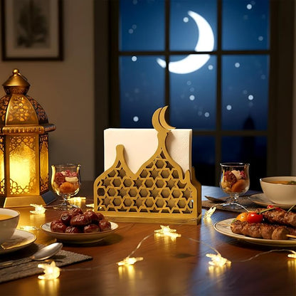 Eid Gold Napkin Holder for Tables Classical for Islamic Ramadan Holiday Napkin - Image 2